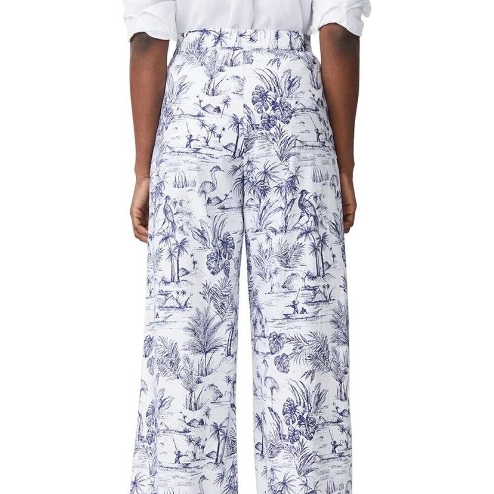 J. McLaughlin Amal pants trousers Size 4 has pockets cotton wide leg heron print - Picture 4 of 5